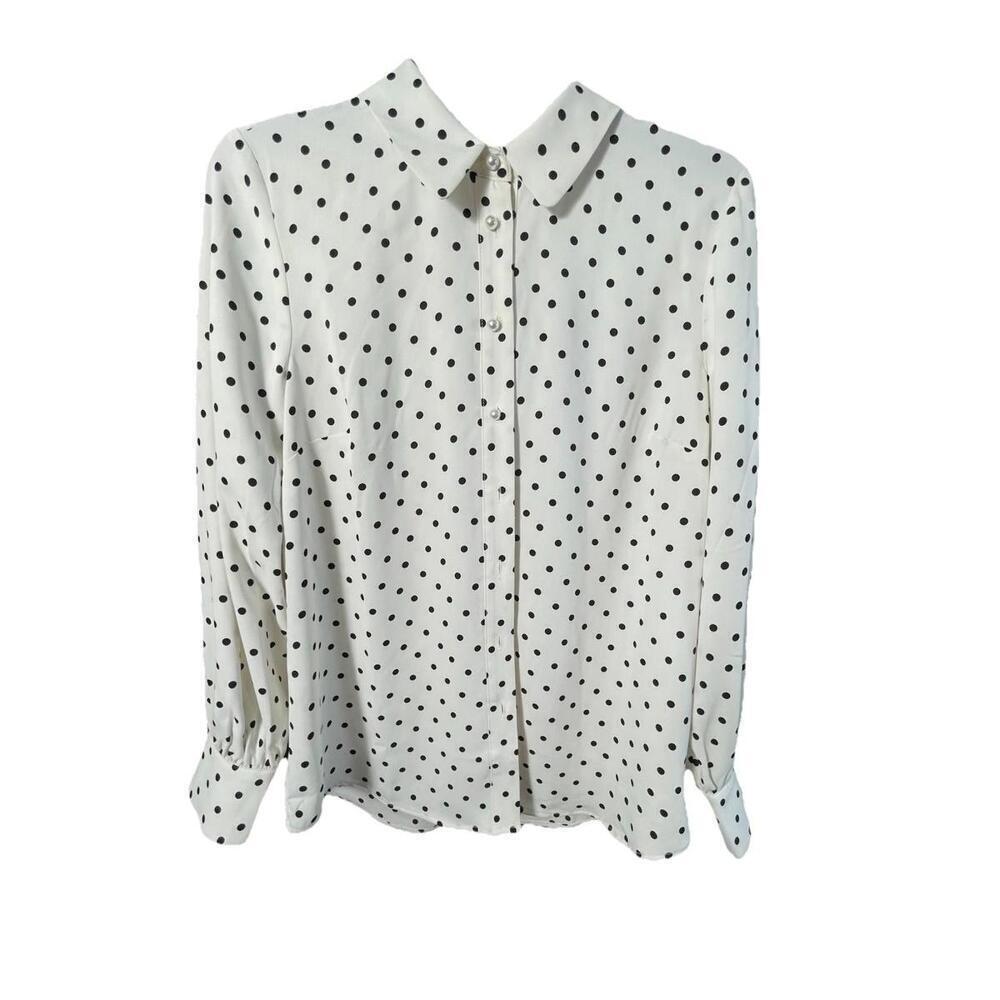 NWT Talbots Women’s White Polka Dot Pearl Buttons Cuff Blouse MSRP $89.50